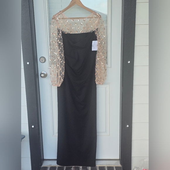 $249 JS Collections Women Dress Sz 6 Black Floral Appliqué Long-Sleeve NWT - Picture 4 of 17